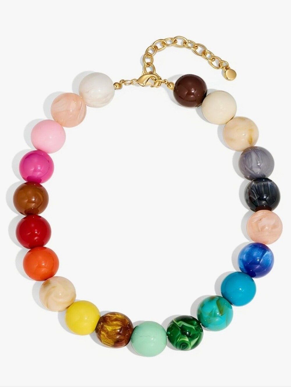 Multi Color Resin Bead Rainbow Statement Necklace Gold Chain - Picture 3 of 7